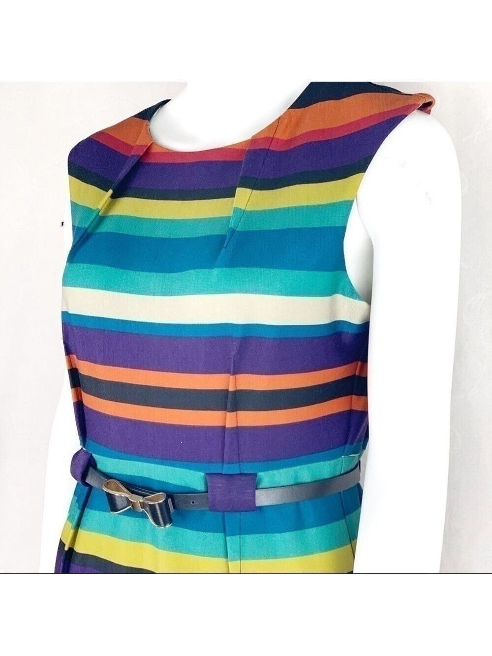 NWOT-EMMA & Michele Striped CapSleeve Belted Dress - Picture 9 of 16